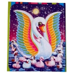 Lisa Frank Sticker Rainbow Swan Bird Baby Chicks Glitter Sparkles 1.75x1.25"